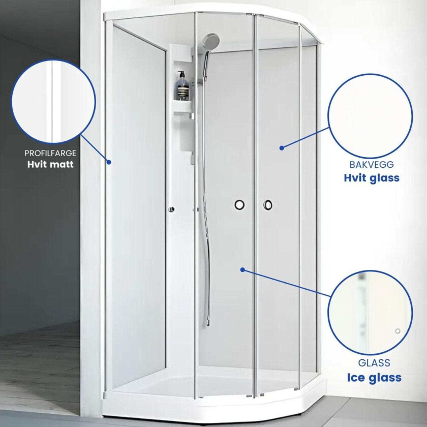 Flow Semi Dusjkabinett Ice Hvit / 71x91cm Glass