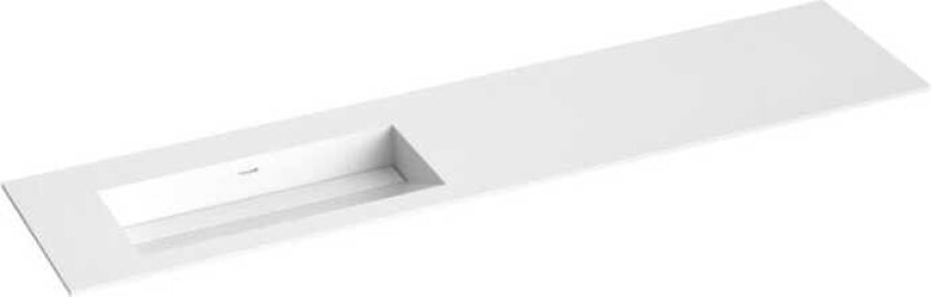 Corian Sidestilt Servant med Skrå Bunn Uten Kranhull Hvit Matt / 200cm Venstre