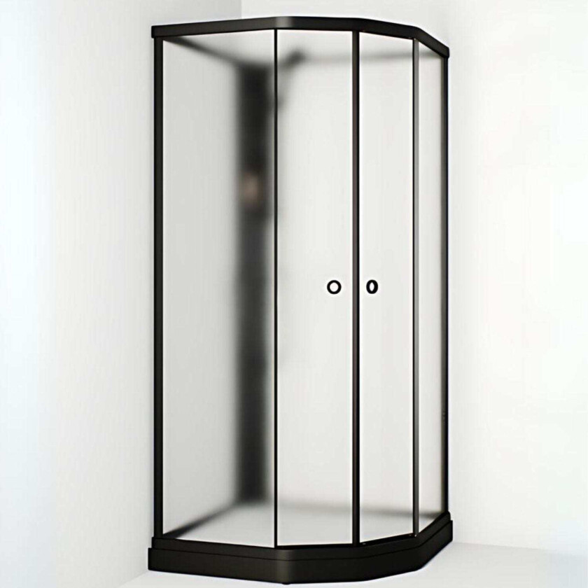 Flow Semi Dusjkabinett Ice Svart / 81x81cm Hvit Glass