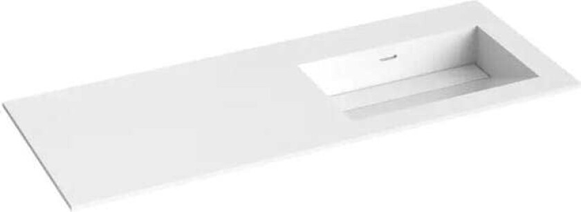 Corian Sidestilt Servant med Flat Bunn Uten Kranhull Hvit Matt / 120cm Høyre