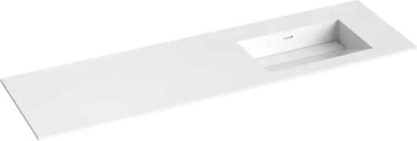 Corian Sidestilt Servant med Skrå Bunn Uten Kranhull Hvit Matt / 160cm Høyre