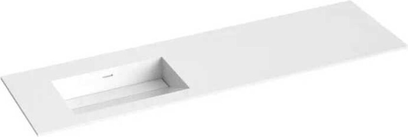 Corian Sidestilt Servant med Skrå Bunn Uten Kranhull Hvit Matt / 160cm Venstre