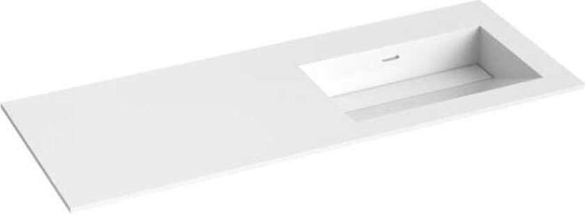 Corian Sidestilt Servant med Skrå Bunn Uten Kranhull Hvit Matt / 120cm Høyre