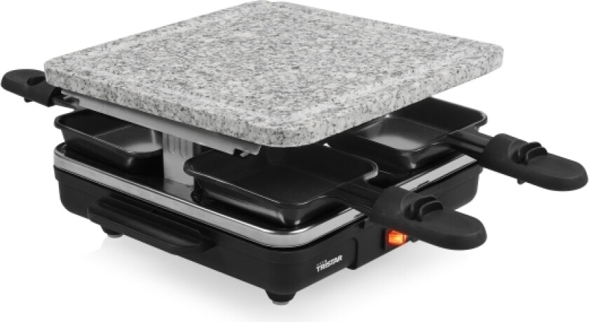 Ra-2745 Raclette Non-Stick Belegg, Indikatorlys, 4 Panner, Med Grillstein Svart, Grå (Ra-2745)