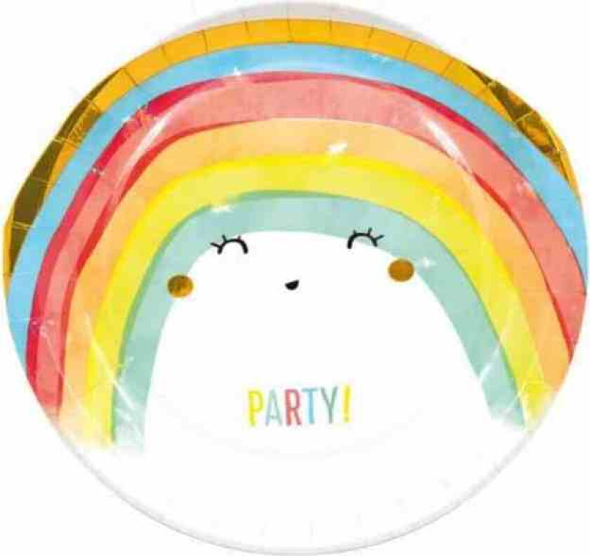 Papptallerken regnbue - Rainbow Party, pk/8