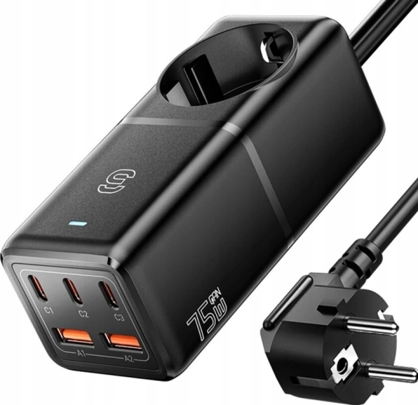 adowarak Sieciowa, Essager, Ectac-Brb01-Z, Gan, 3Xusb-C, 2Xusb-A, Gniazdko Ac, 75W (Czarna)
