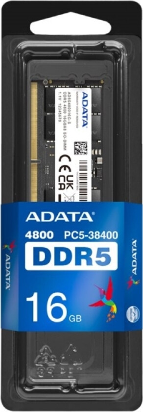 Adata - Ddr5 - Modul - 16 Gb - So Dimm 262-Pin - 4800 Mhz / Pc5-38400 - Cl40 - 1.1 V - Ikke-Bufret - On-Die Ecc - Svart