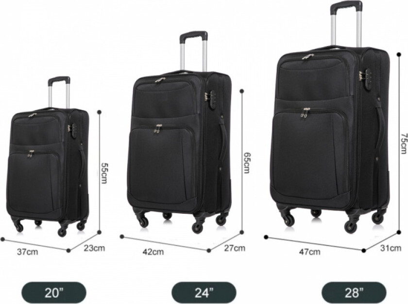 Suitcase set of 3, fabric, expandable