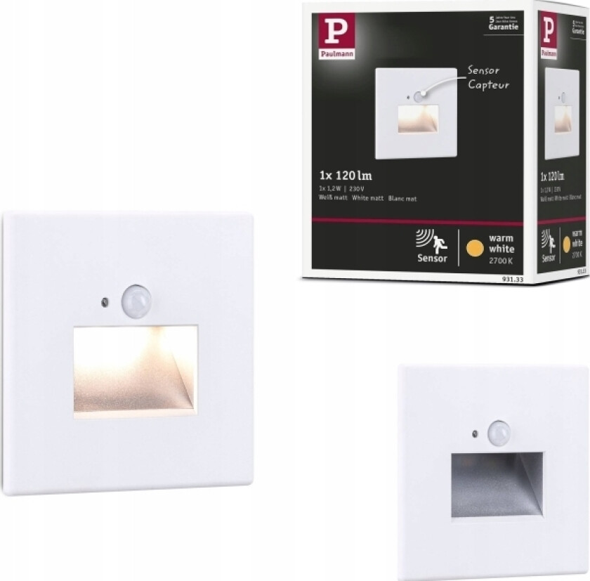 Trappearmatur Edge Led Trappearmatur Bevegelses- Og Skumringssensor Kvadratisk 1X1,2W 120Lm 2700K 230V Hvit / Plast