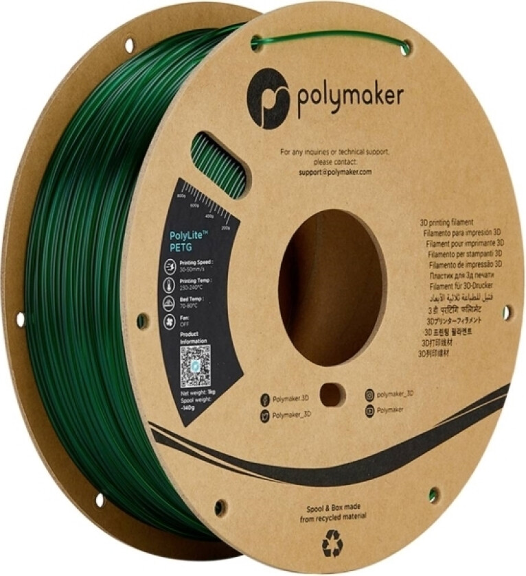 Polymaker Pb01033 Filament Petg Varmebestandig, Høj Grad Af Trækstyrke 1.75 Mm 1000 G Grøn (Translucent) Polylite™ 1 Stk