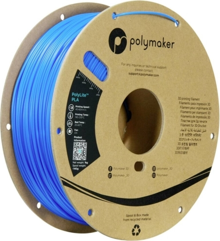 Polymaker Pa02064 Filament Pla-Plast Høj Grad Af Stivhed, Høj Grad Af Trækstyrke 1.75 Mm 1000 G Azurblå Polylite™ 1 Stk