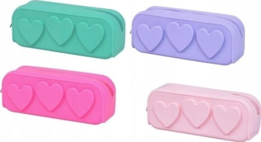 Silicone Pencil Case Heart 6.5X17.5Cm Mix