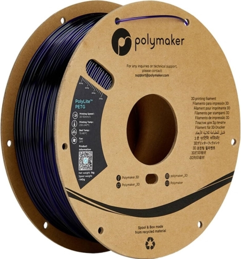 Polymaker Pb01032 Filament Petg Varmebestandig, Høj Grad Af Trækstyrke 1.75 Mm 1000 G Blå (Translucent) Polylite™ 1 Stk