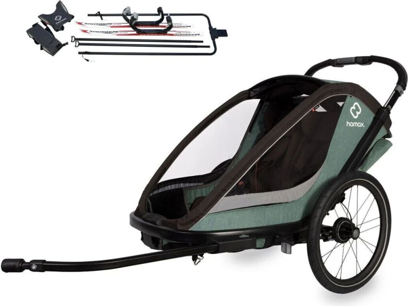 3-i-1 Hamax Cocoon Dobbel Sykkelvogn - inkl. ski-kit!