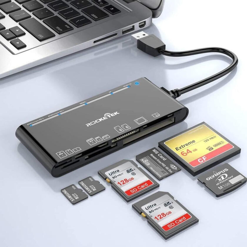 Bilde av NÖRDIC USB-A kortleser 7 spor 1xCF, 2xSD, 2xMicroSD, 1xMS, 1xXD UHS-I