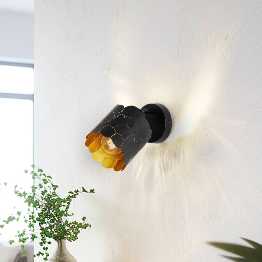 vegglampe Aralena, svart/gull, 1-lys, metall
