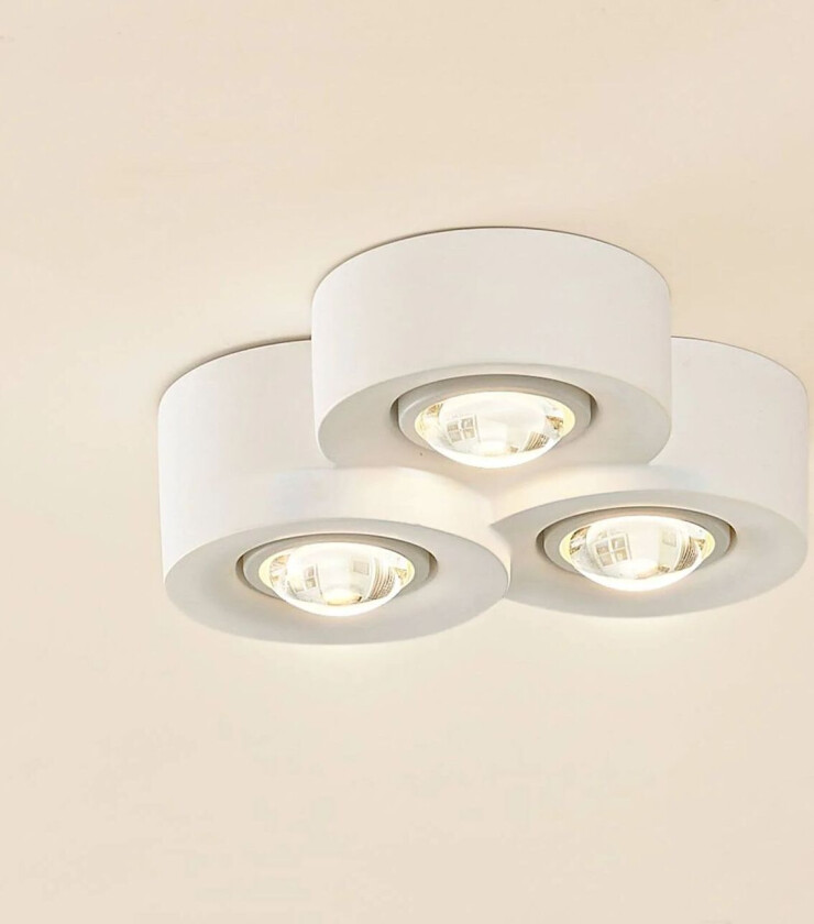 taklampe Levia, 3 lyskilder, 26x24,5cm, hvit, gips