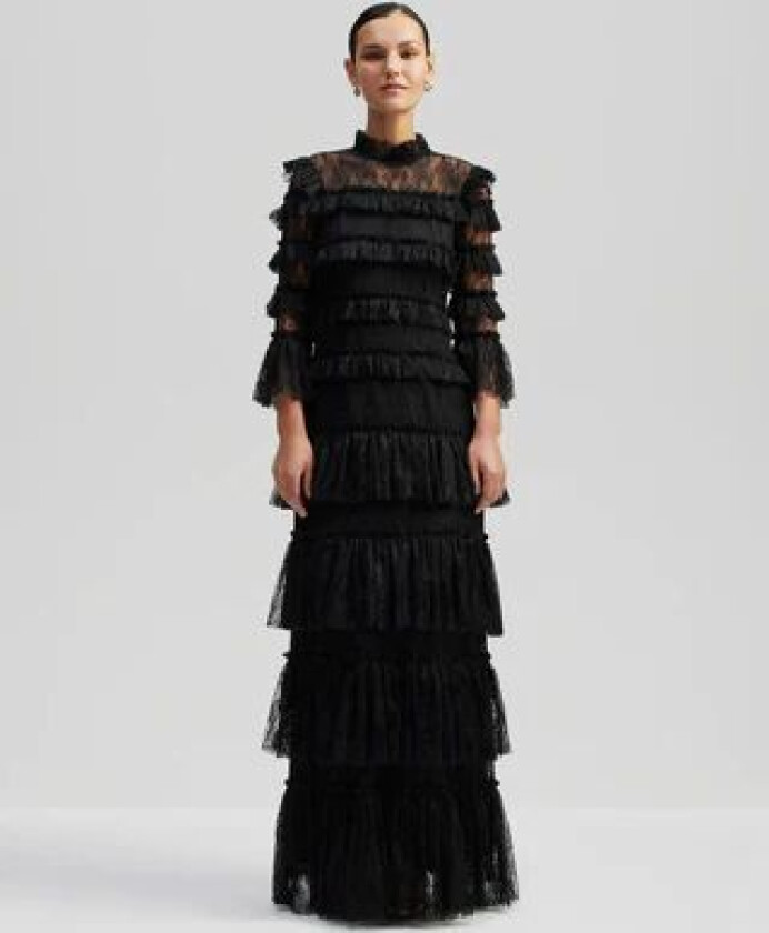 Carmine Long Sleeve Maxi Lace Dress - Black S