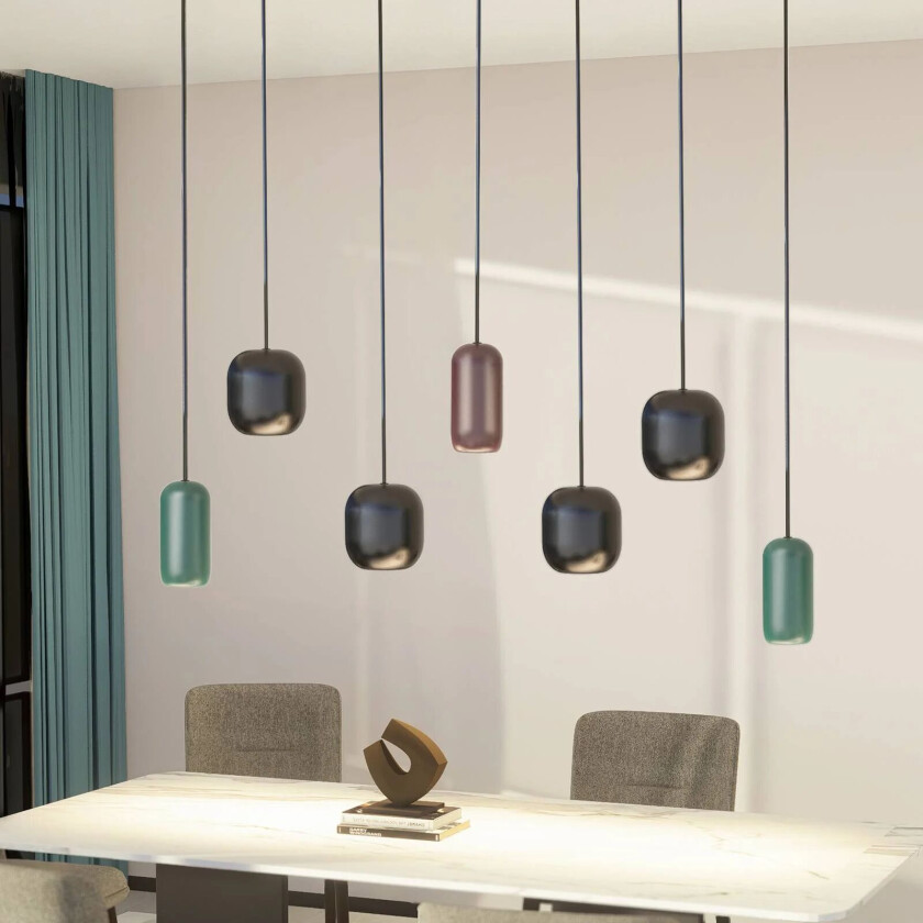 hengelampe Narion, lineær, svart/brun/grønn, 7-lys