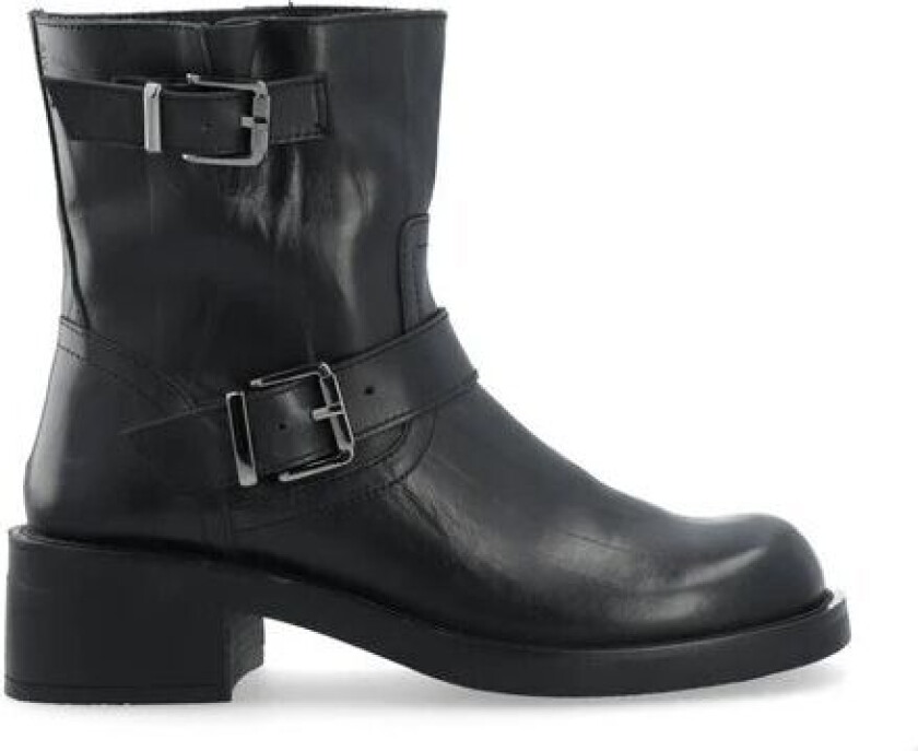 Biaharper Mid Calf Biker Boot Pull Up Leather - Black 37