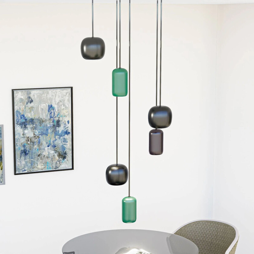 pendellampe Narion, rund, svart, 6-lampe