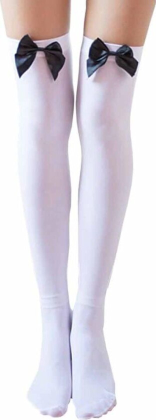 Knesokker høye sokker hvite med svart bue