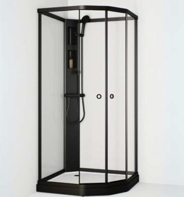 Flow Semi Dusjkabinett Standard Svart / 81x91cm Klart Glass