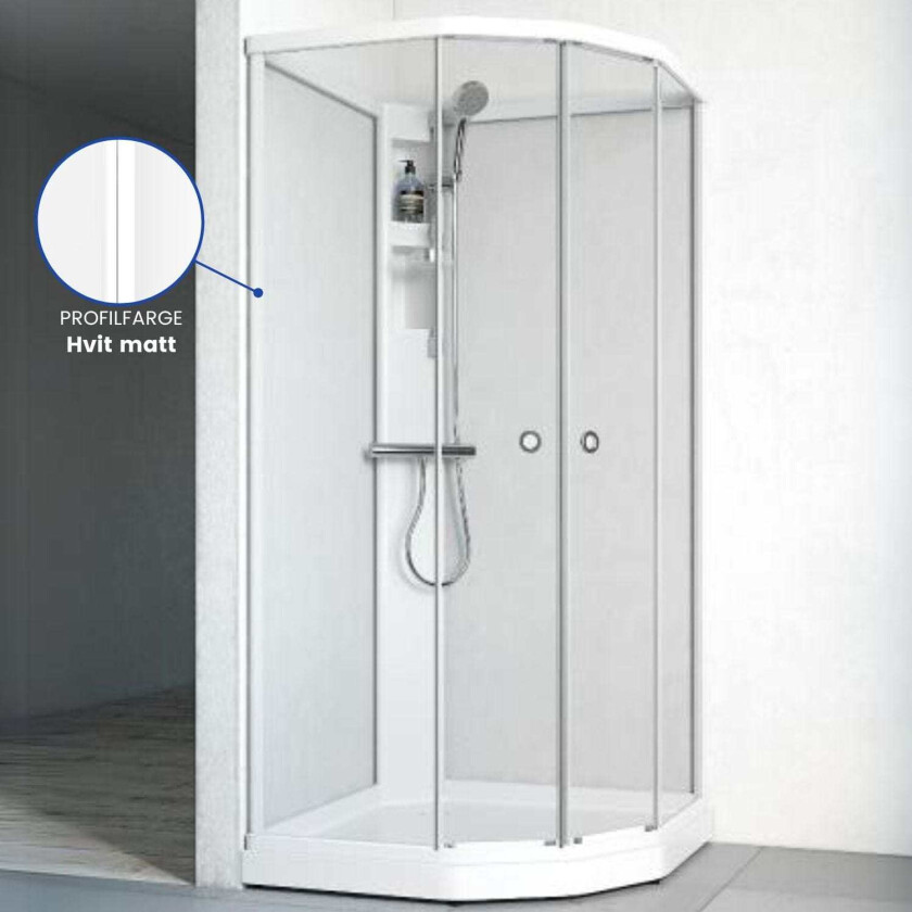 Flow Semi Dusjkabinett Blanndebatteri Lav Hvit / 81x91cm Klart Glass
