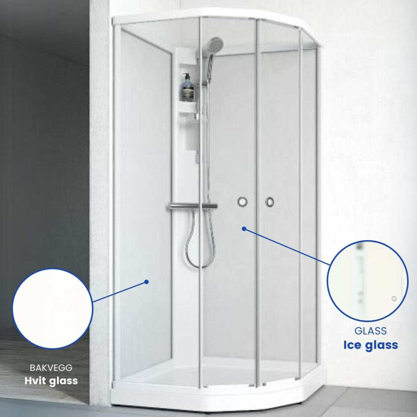 Flow Semi Dusjkabinett Blandebatteri Ice Matt Aluminium / 91x91cm Hvit