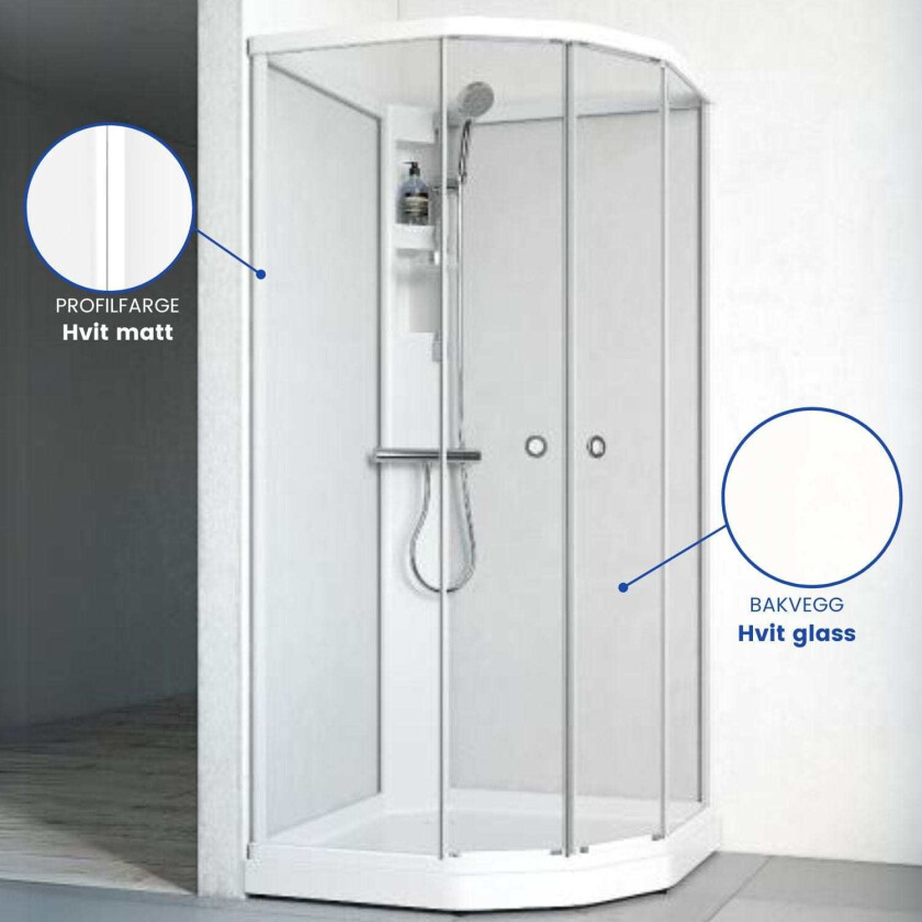 Flow Semi Dusjkabinett Standard Hvit / 91x91cm Glass