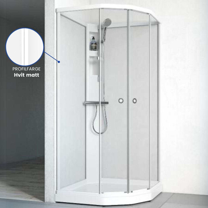 Flow Semi Dusjkabinett Standard Hvit / 81x81cm Klart Glass