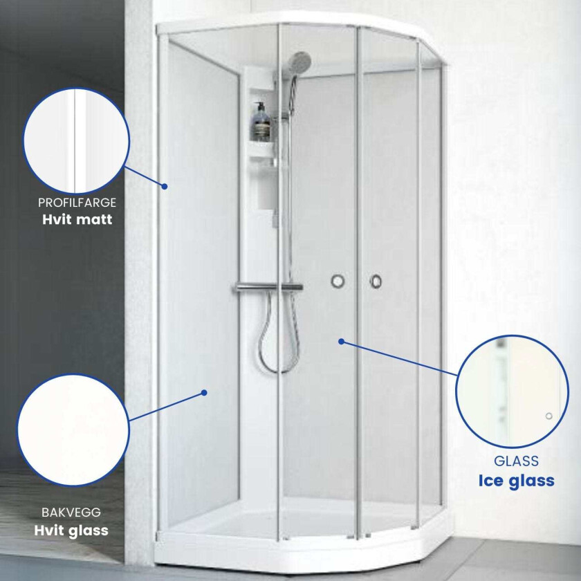Flow Semi Dusjkabinett Blandebatteri Ice Hvit / 81x91cm
