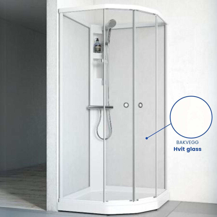 Flow Semi Dusjkabinett Standard Matt Aluminium / 91x71cm Hvit Glass