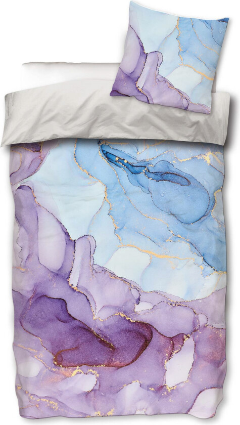 Sengetøy 140x200 cm - Marmor lilla & gull - Sengesett i 100% bomull