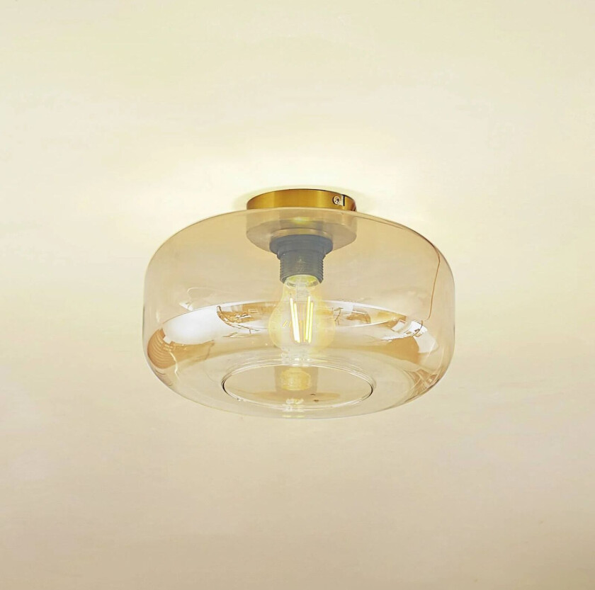 taklampe Hildur, Ø 28,5 cm, ravfarget, glass