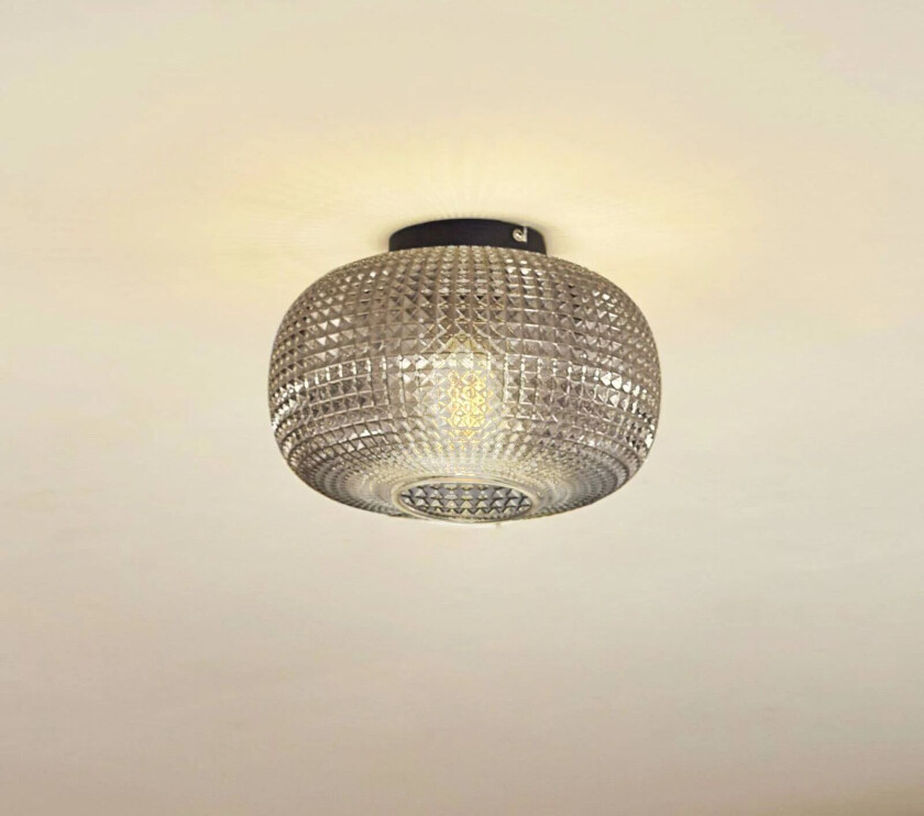 taklampe Hildur, Ø 25 cm, røykgrå, glass