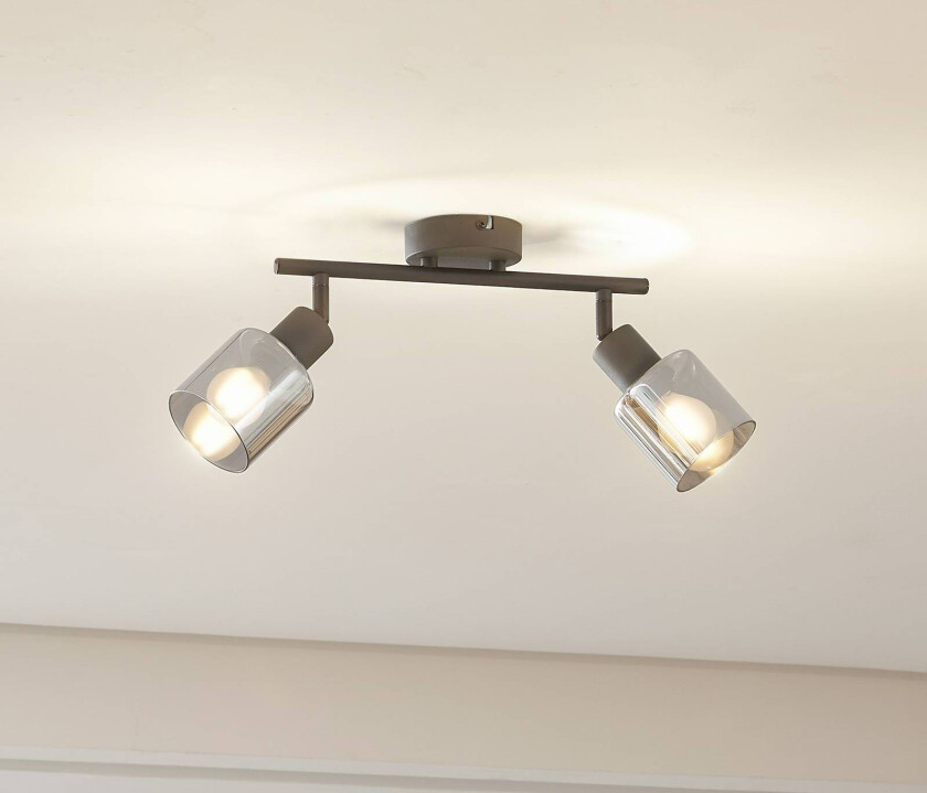 taklampe Netty, grå, 2 lyskilder, glass