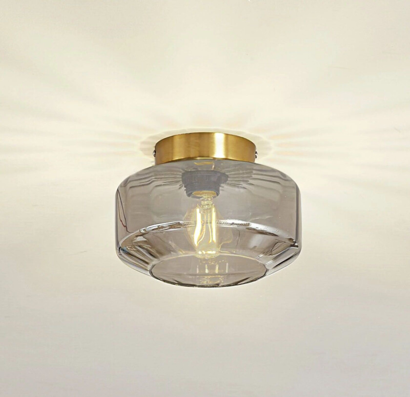 taklampe Hildur, røykgrå, glass, Ø 22 cm