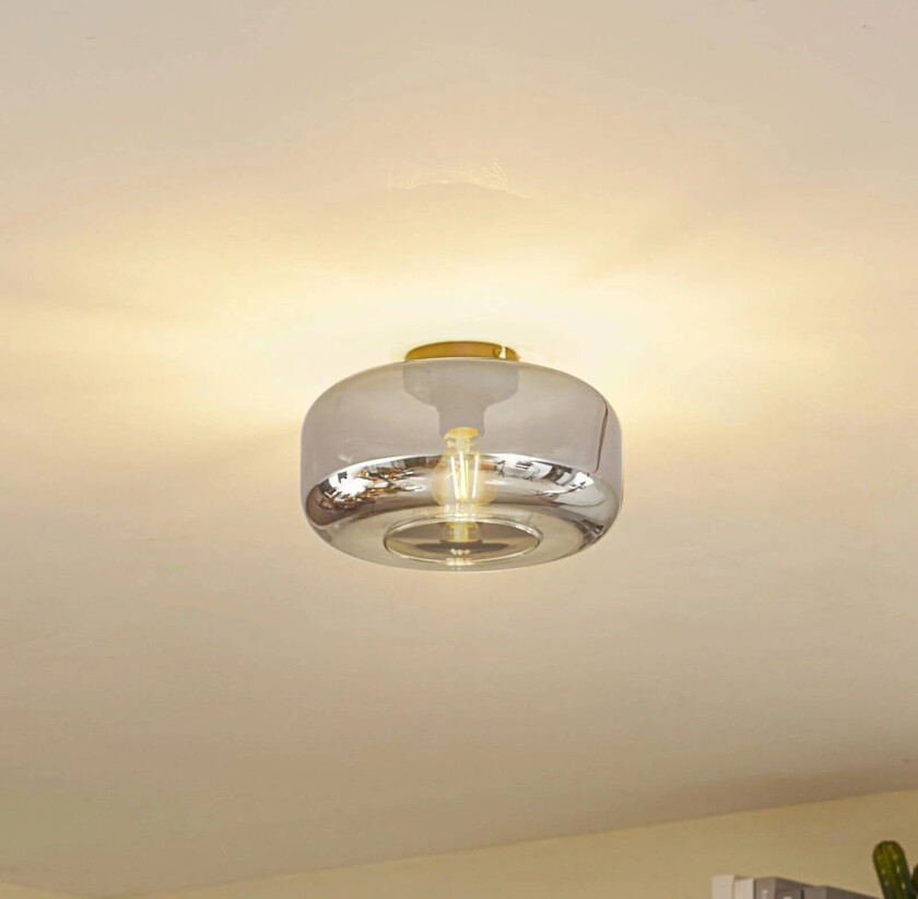 taklampe Hildur, Ø 28,5 cm, røykgrå, glass