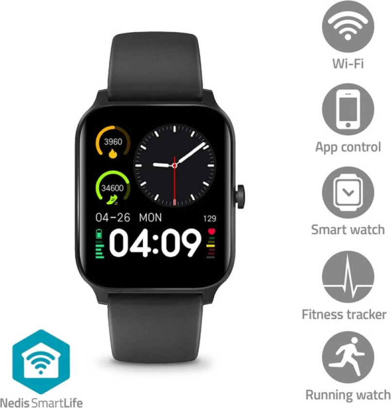 SmartLife-klocka | LCD | IP68 | Maximal användningstid: 14400 min | Android™ / IOS | Svart