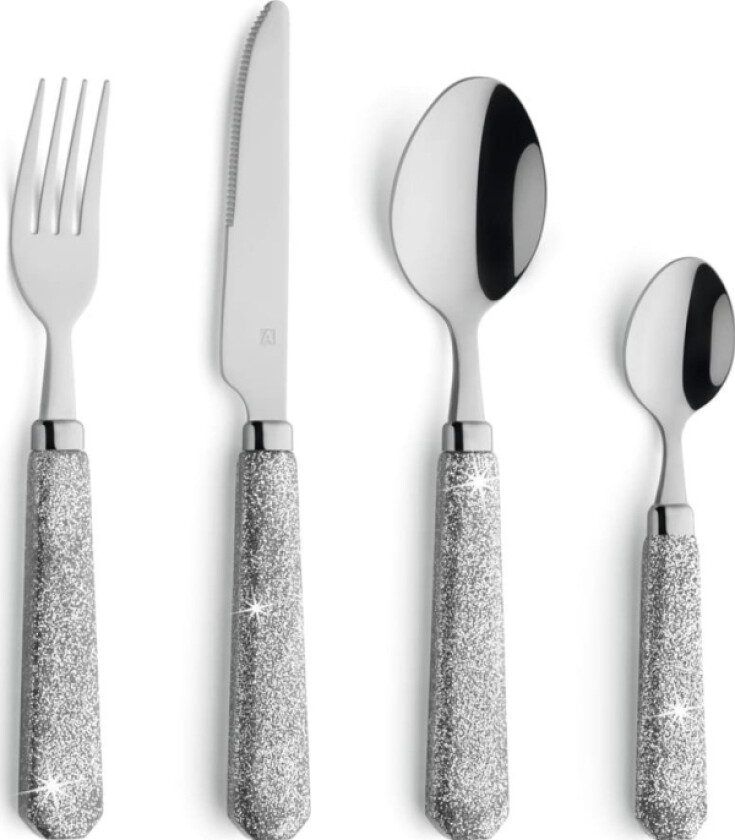 Servisesett Glitter Sølv, 24 Stk