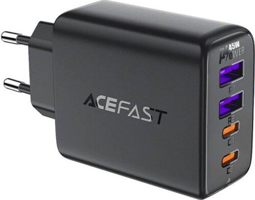 Wall charger A61 GaN 2xUSB-A 2xUSB-C PD45W EU (black)