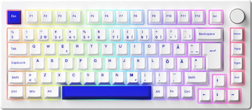MOD 007B PC Blue on White V3 Piano Pro - Gamingtastatur - Uten numpad - Nordisk - Hvit