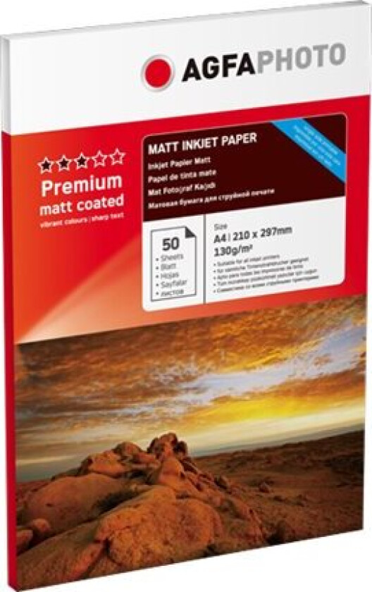 photo Premium - Matt - Belagt - Hvit - A4 (210 X 297 Mm) - 130 G/M² - 50 Ark Boks - Fotopapir