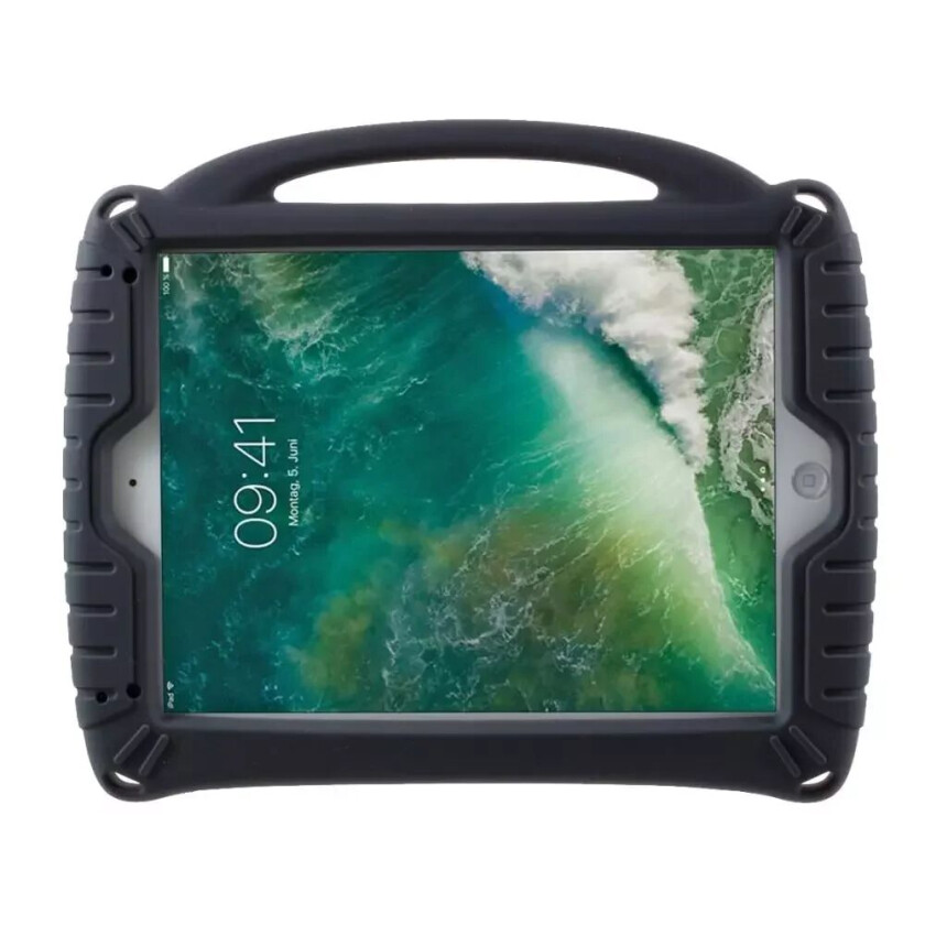 iPad 9.7 (2018 / 2017) / iPad Air (2022/2020) / iPad Air 2 / iPad Pro 9.7 (2016) Silikon Håndværker Deksel m. Kickstand - Sort