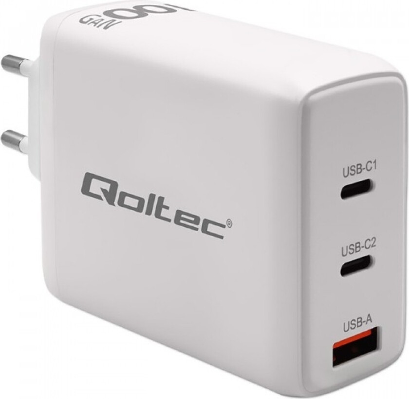 100W Gan Lader| 5-20V | 1,5-5A | 2 X Usb-C Pd | 1 X Usb Qc 3.0 | Hvit