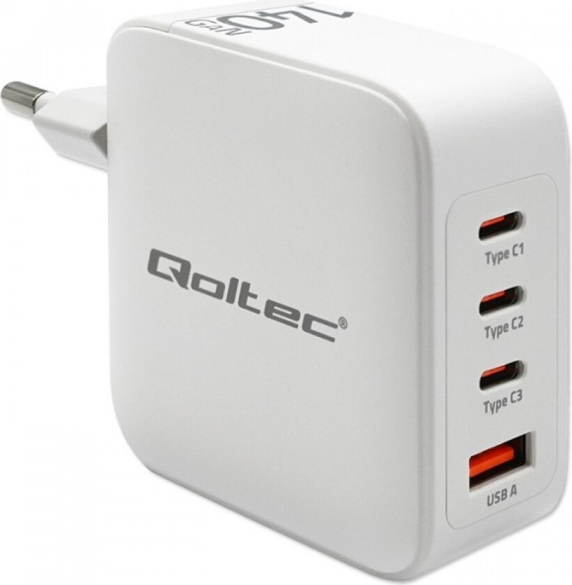 140W Gan Lader| 5-20V | 2,5-5A | 3 X Usb-C Pd | 1 X Usb Qc 3.0 | Hvit