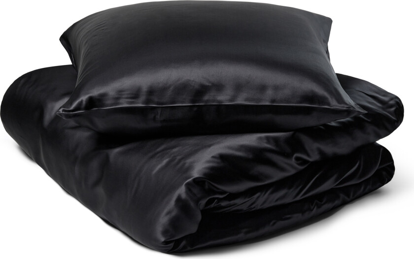 Bilde av Sengetøy av silke - 140x200 cm - Ensfarget svart sengetøy - Sengesett i 100 % morbærsilke - By Borg