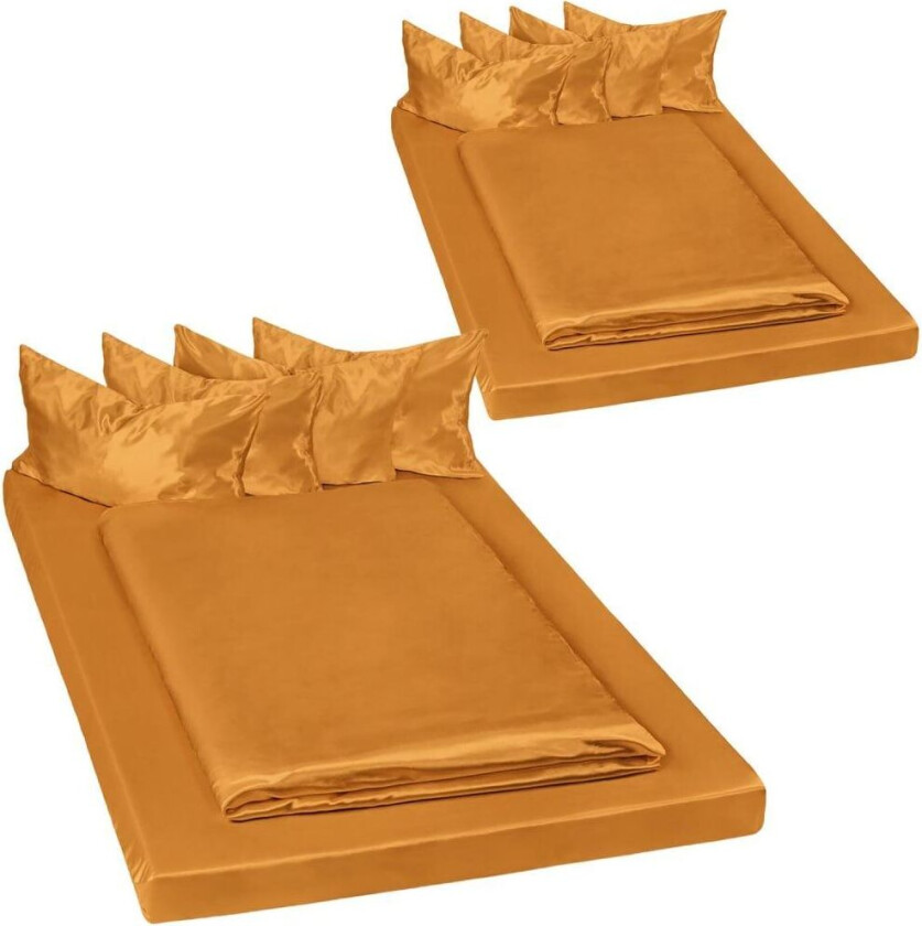 Tectake 2 Sengetøy sateng sengesett 150x200cm - brun