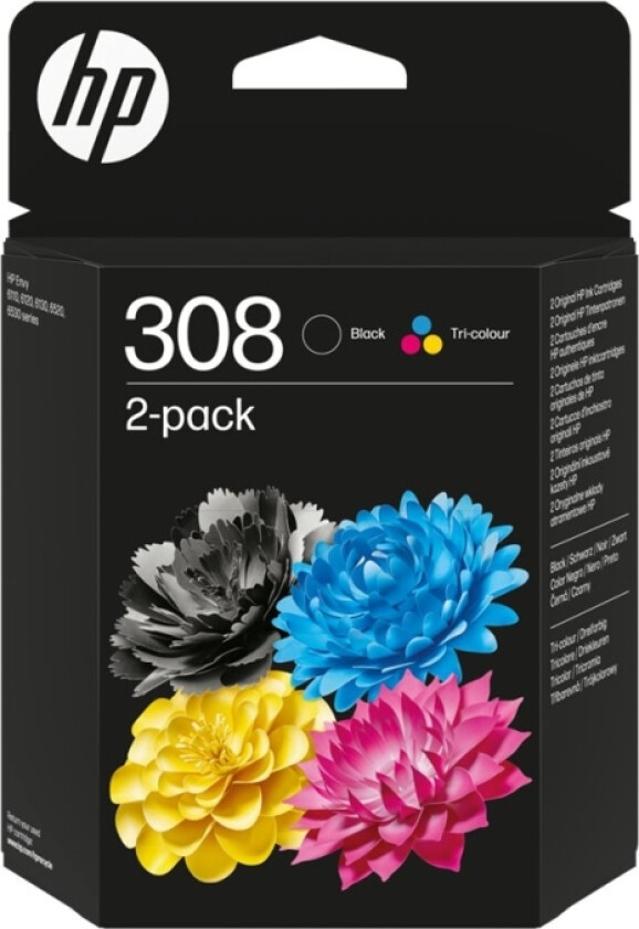 Hp 308 - 2-Pack - Svart, Gul, Cyan, Magenta - Original - Boks - Blekkpatron